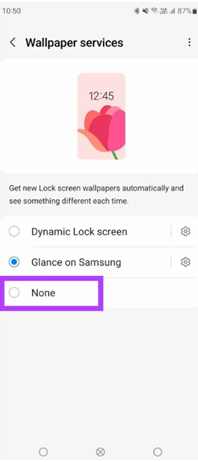 Step 3 of how to turn off Glance in Samsung